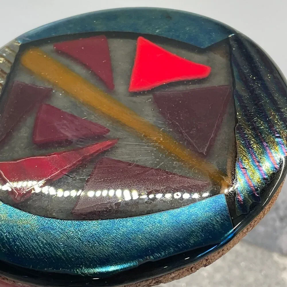Kitchen Stove Top Hot Plate Handmade Trivet Fused Glass Style Iridescent Tones